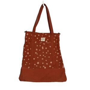 Typo Floral Canvas Tote Bag Rust Orange Adjustable Strap 16.5x13x1 EUC